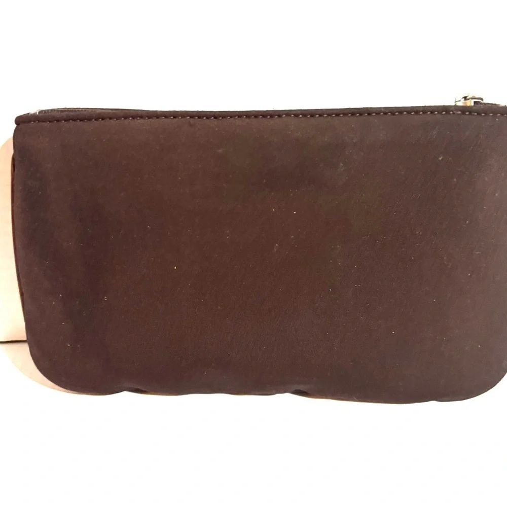 Coach vintage nlyon Dark Brown Wristlet clutch make up pouch bag with Logo